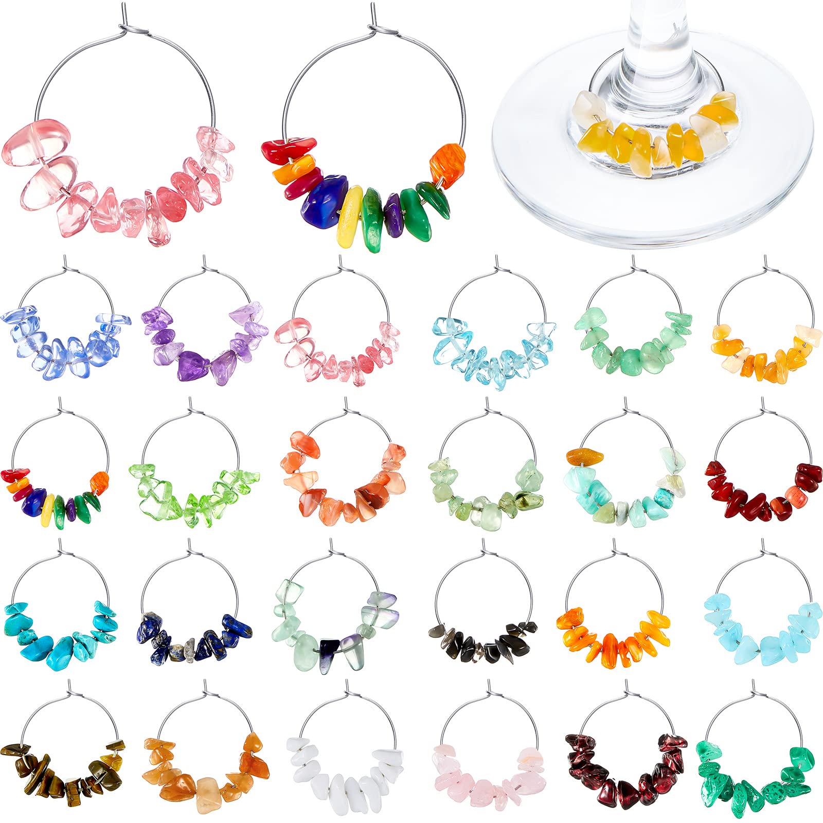 Leinuosen gemstone-wine-charms for easy glass identification at gatherings.