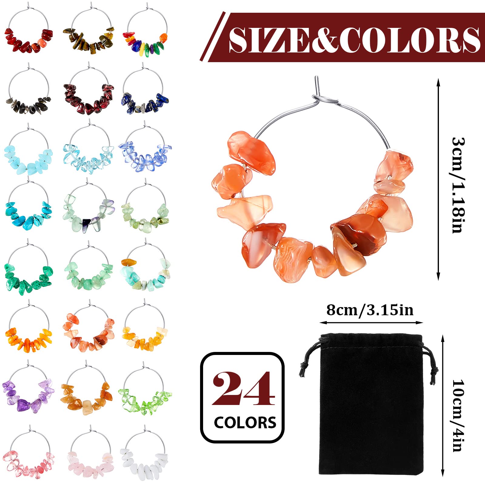 Leinuosen colorful wine glass markers with metal rings for quick guest recognition.