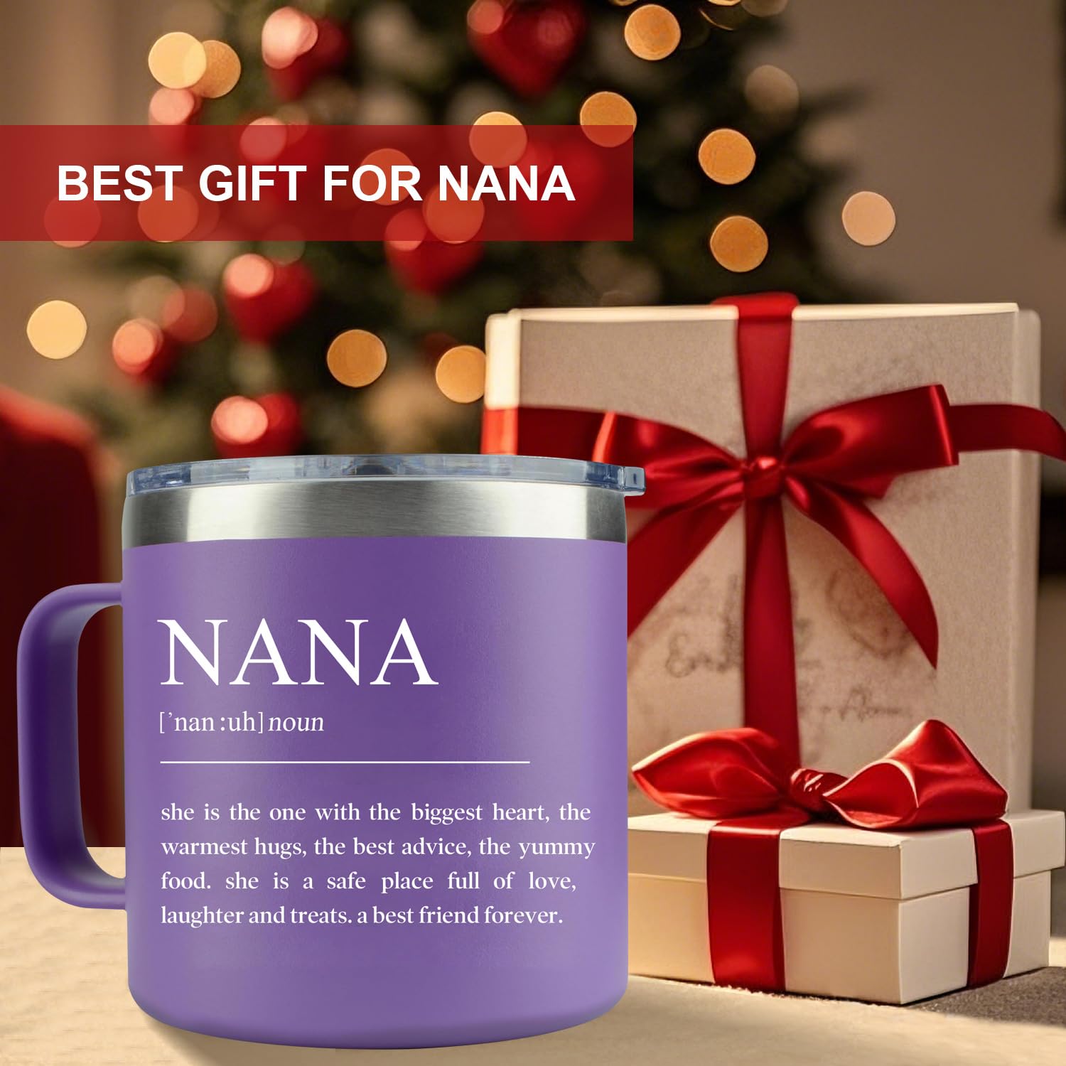 LEIOH Nana tumbler shows coffee hot for busy mornings with purple cap.