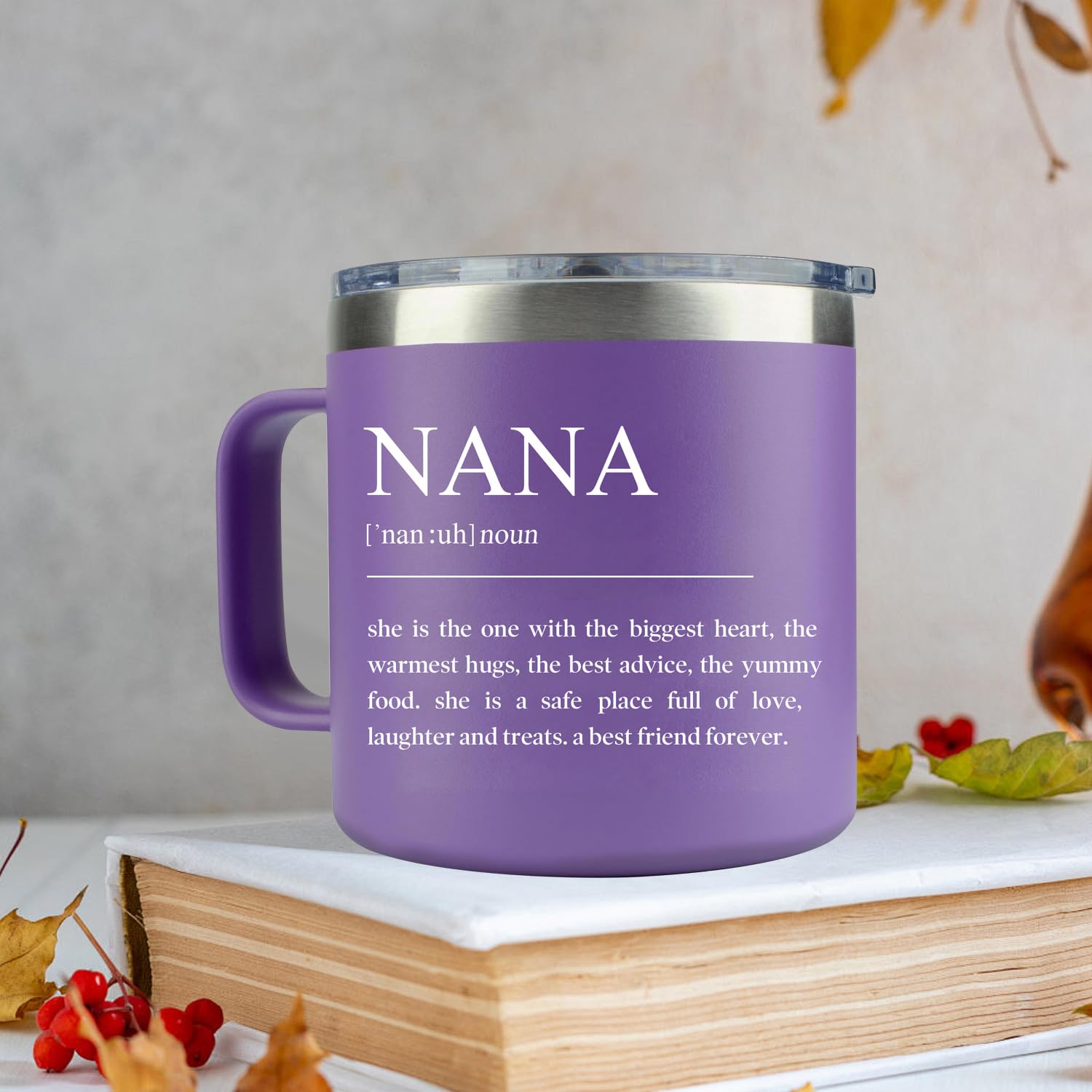 Close-up of LEIOH Nana leakproof cap on purple tumbler for reliable trips.