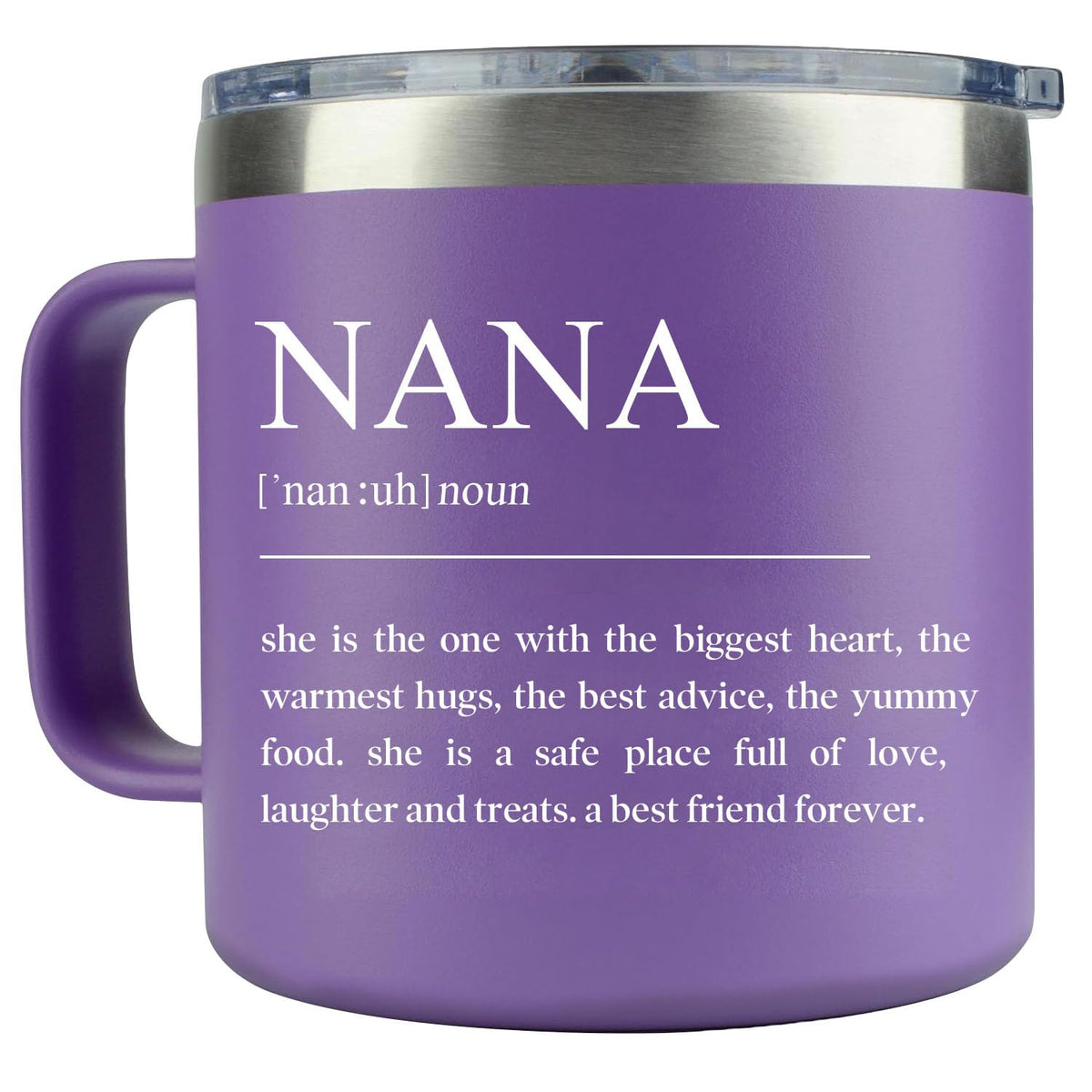 LEIOH Nana tumbler with purple cap keeps drinks cold on the go.