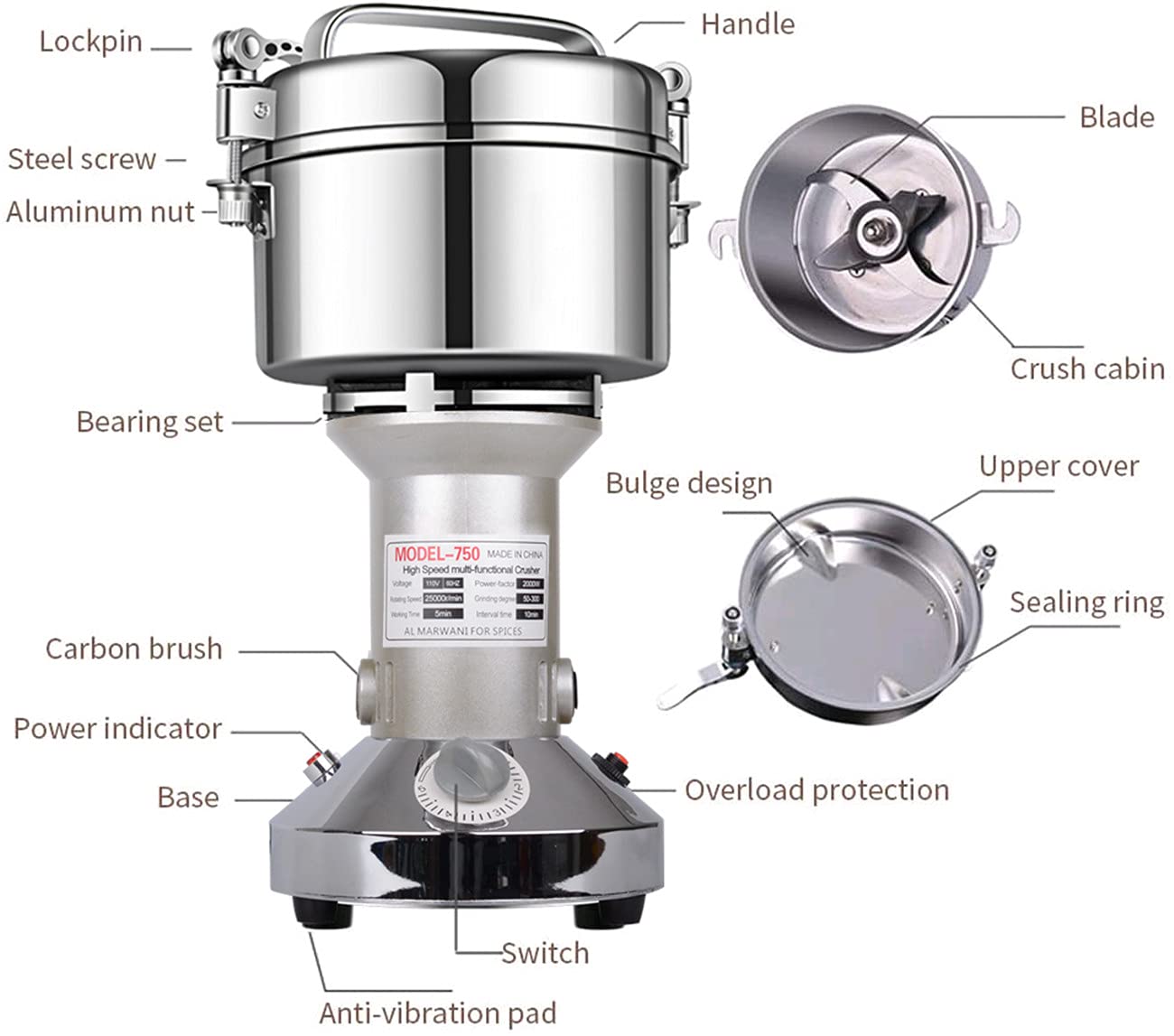LEJIEYIN grain mill grinder large bowl capacity for batch grinding