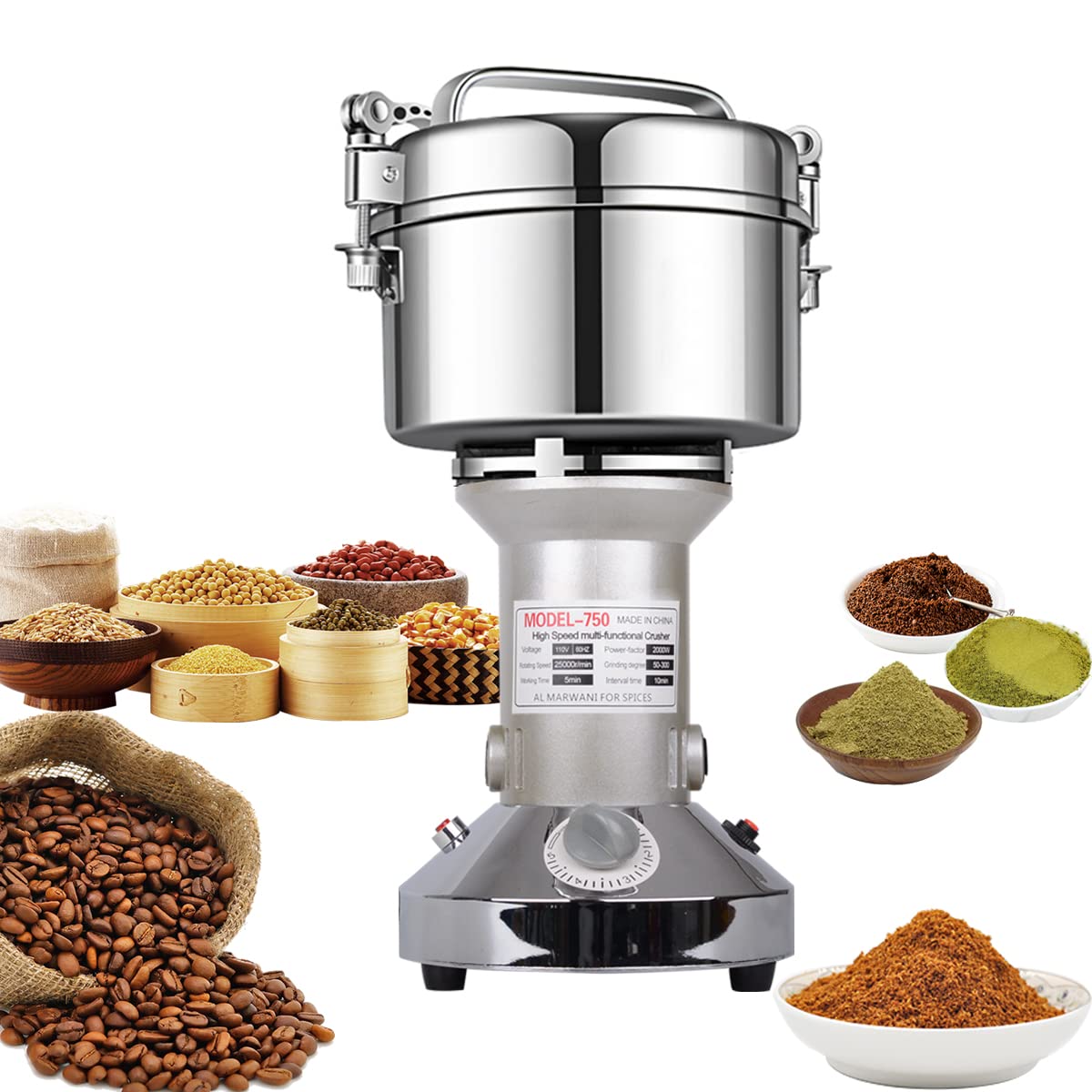 LEJIEYIN grain mill grinder front view showing compact home kitchen design
