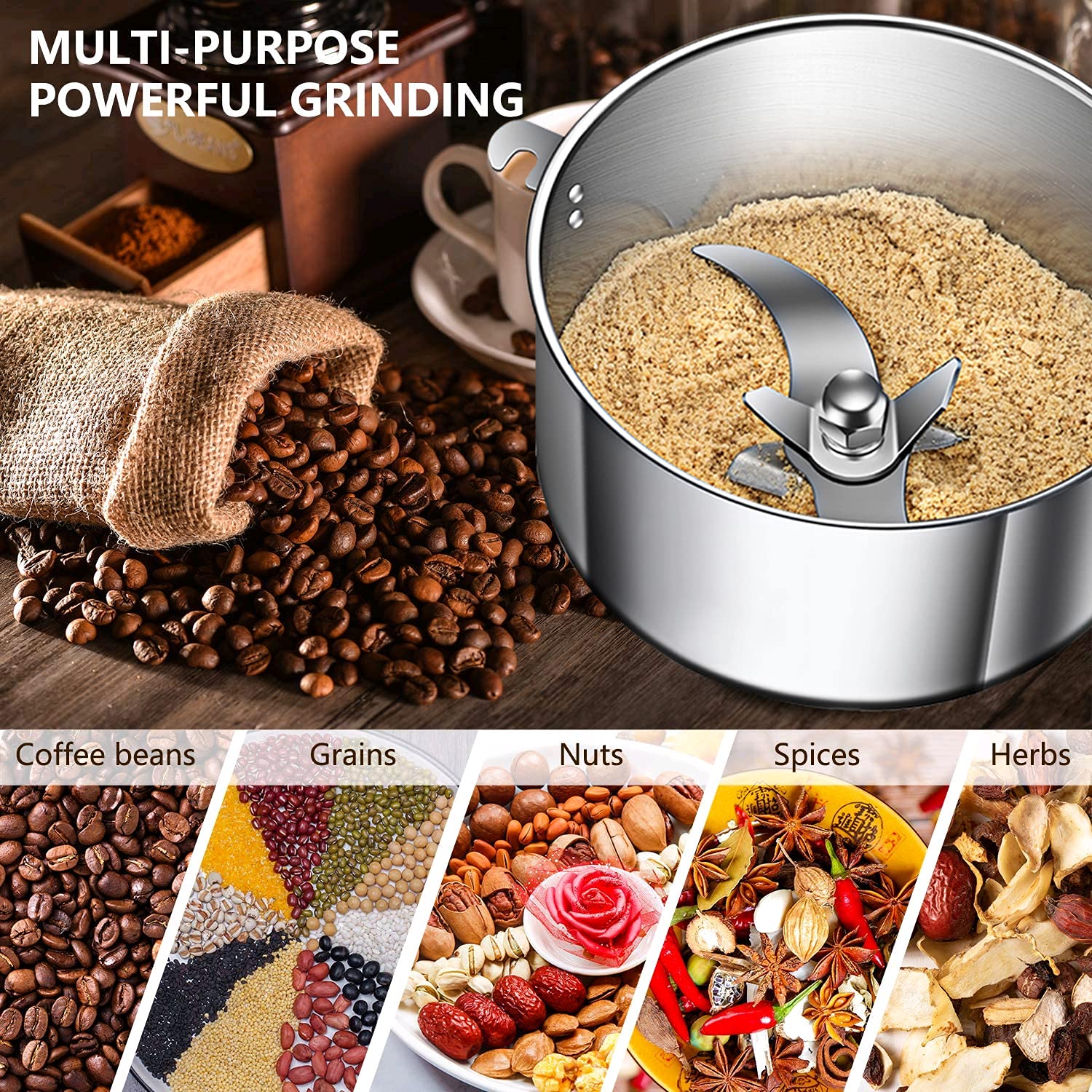 LEJIEYIN grain mill grinder steel body close-up highlights sturdy construction
