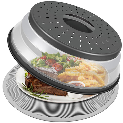 LekDrok charcoal microwave cover keeps splatter off the microwave.