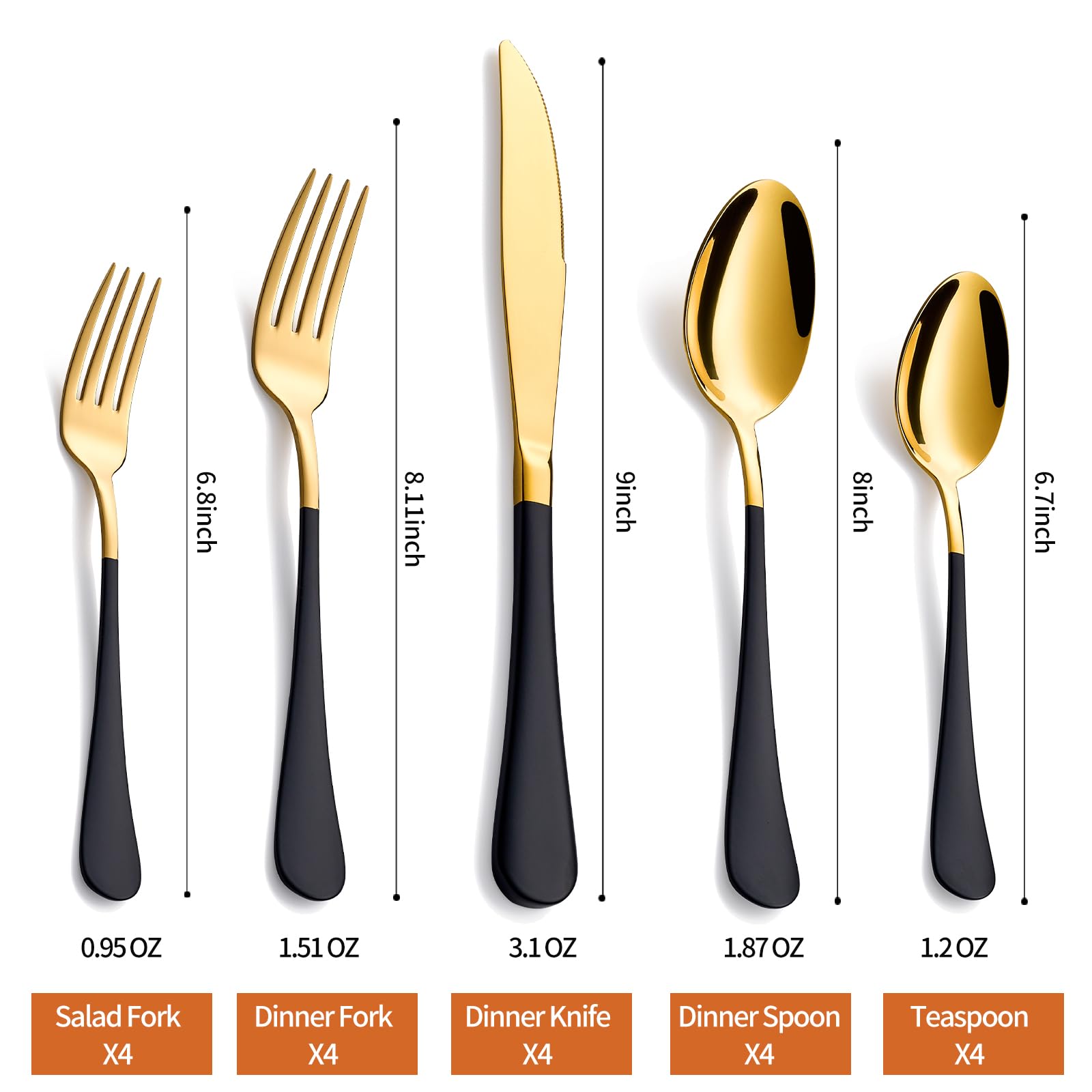 Lekoton gold-black dinner fork, balanced weight for comfortable use