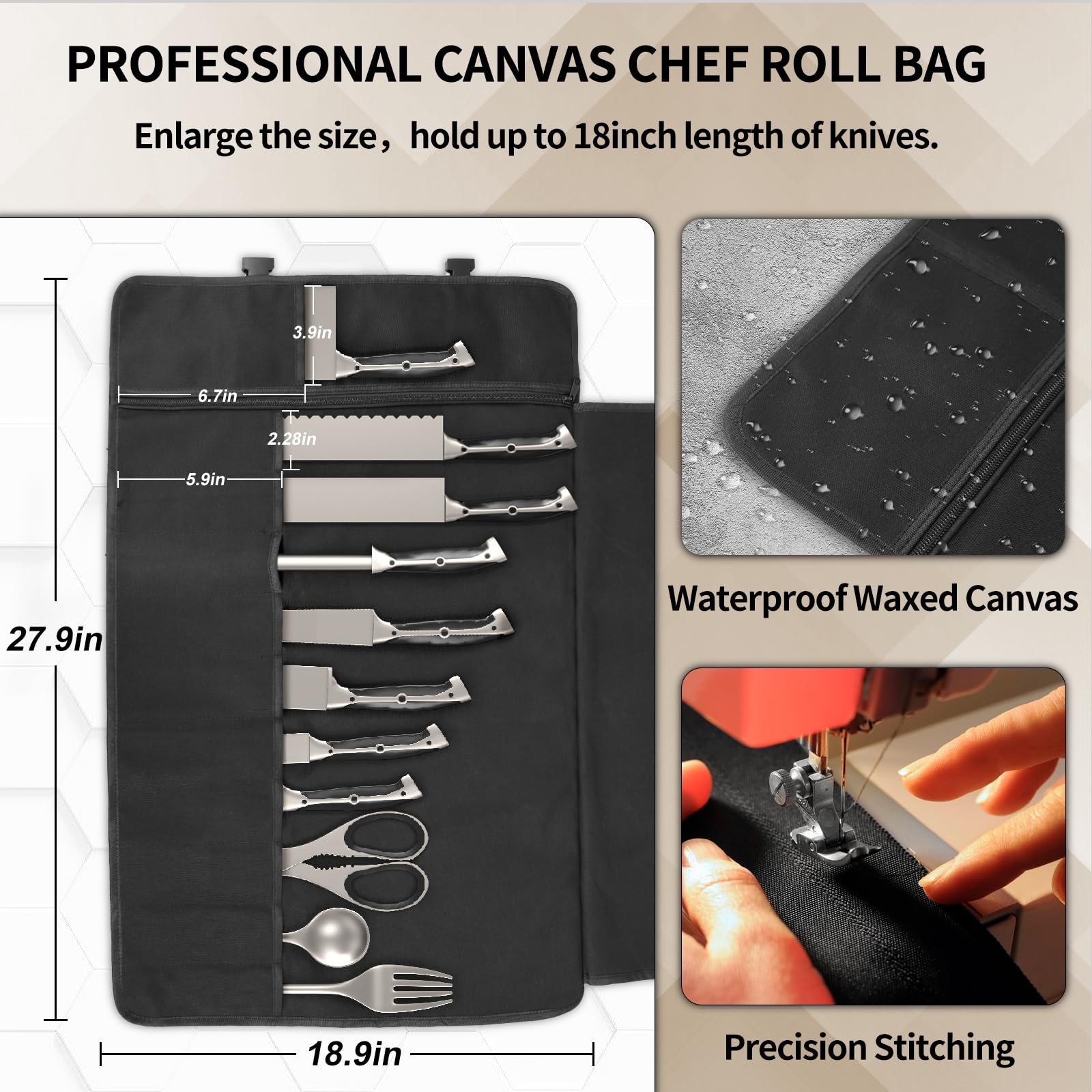 lelezone knife roll bag closed reveals large pocket for bigger tools during prep