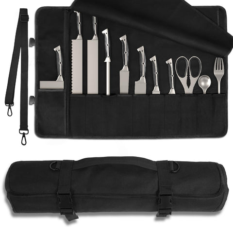 lelezone knife roll bag open showing 11 slots for organized travel