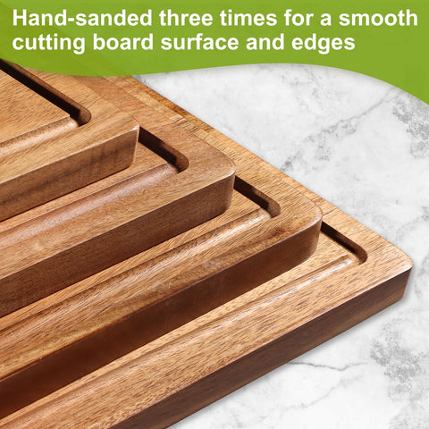 Lelwoy Acacia cutting board 12x9 with easy-grip for controlled slicing