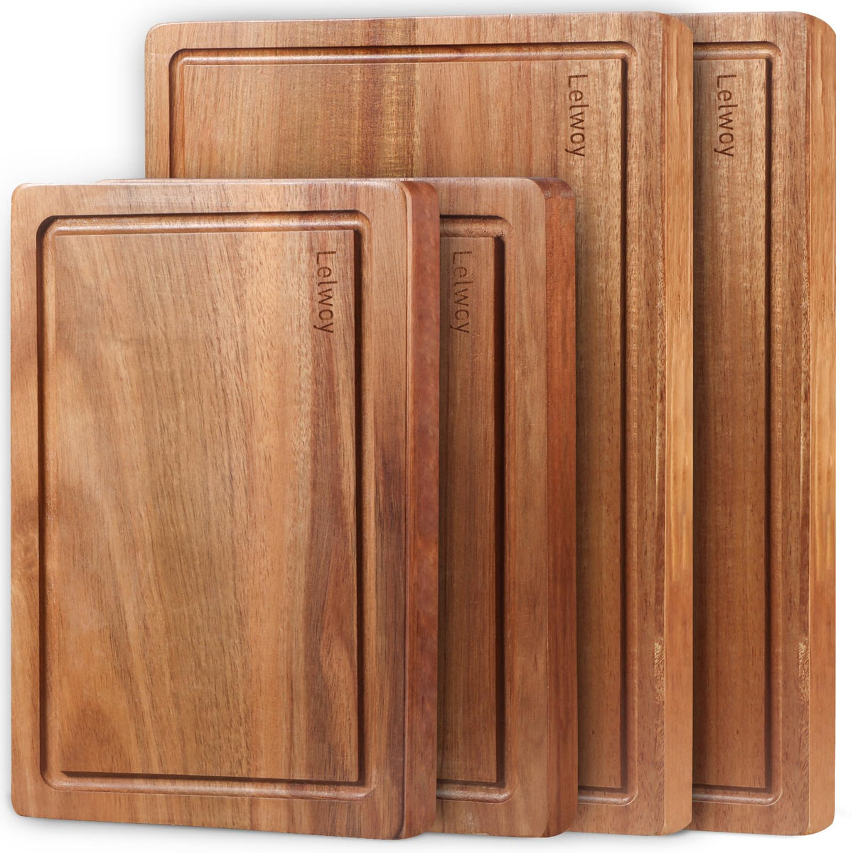 Lelwoy Acacia cutting board 17x12 front view highlights sturdy prep surface