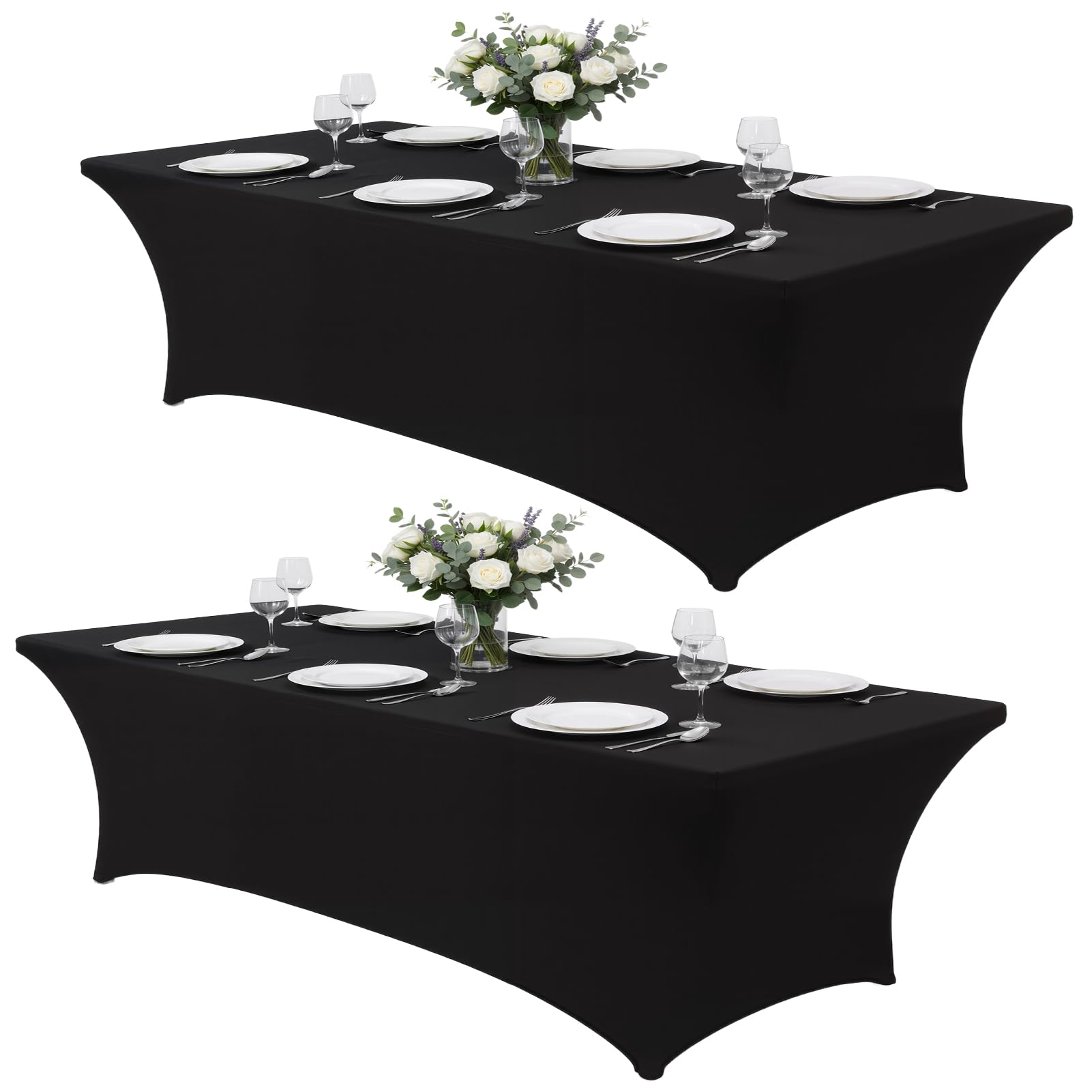 Lemict black tablecloth on an 8ft table for a sleek professional look