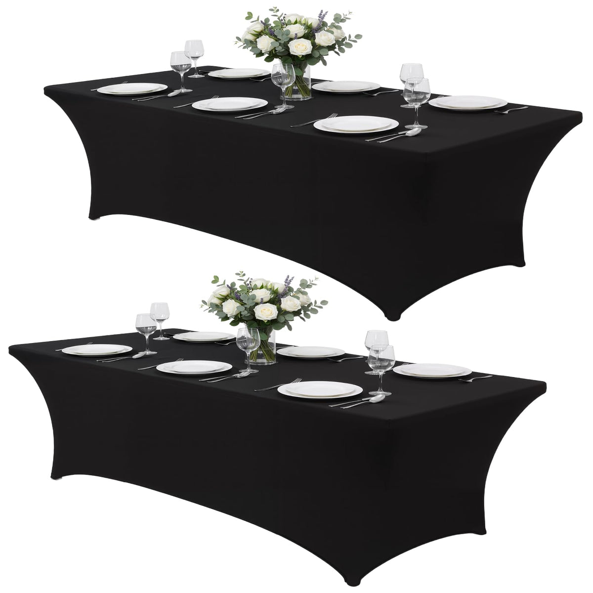 Lemict black tablecloth on an 8ft table for a sleek professional look