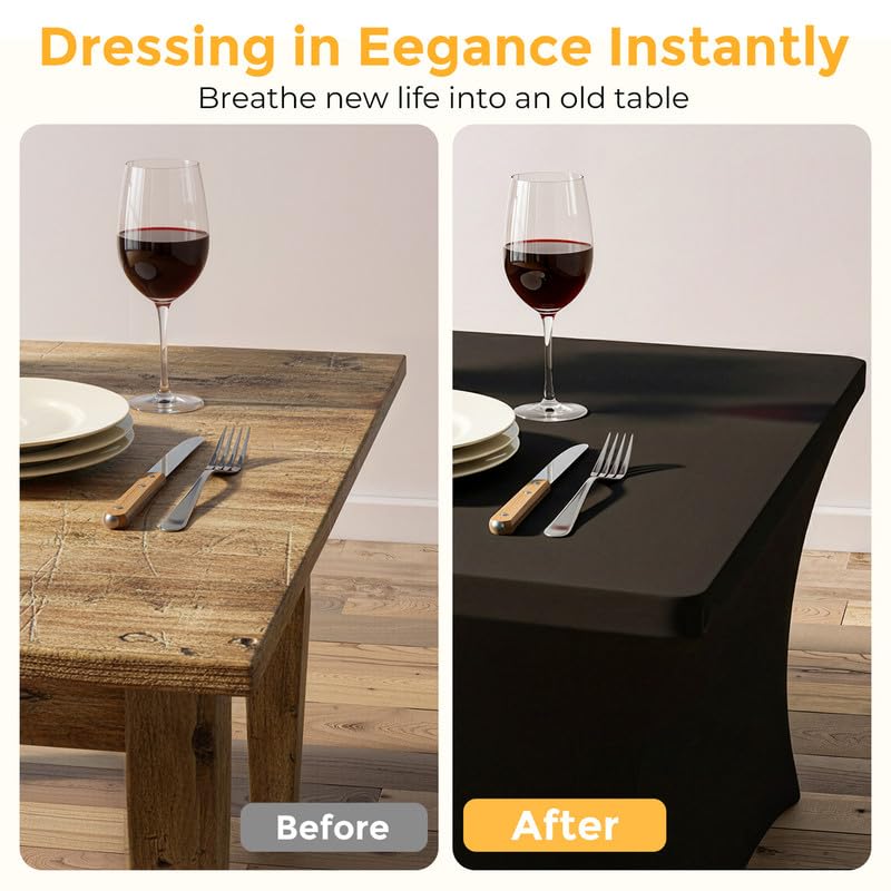 Lemict black tablecloth hides clutter under the table for a tidy setup