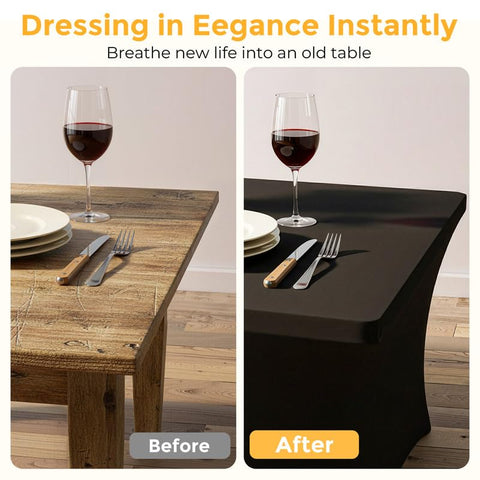 Lemict black tablecloth hides clutter under the table for a tidy setup