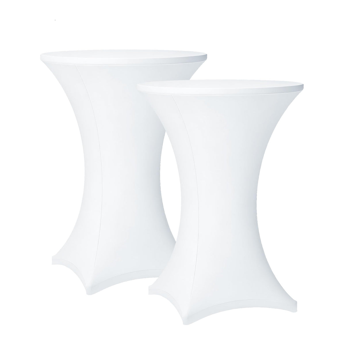 Lemict cocktail table covers in white on a round high-top table for a clean, professional look