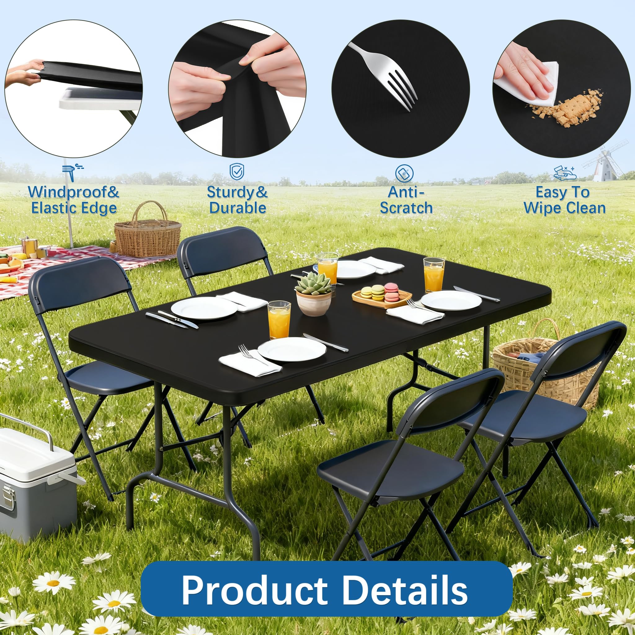 Lemict tablecloth shown in quick setup over a table.