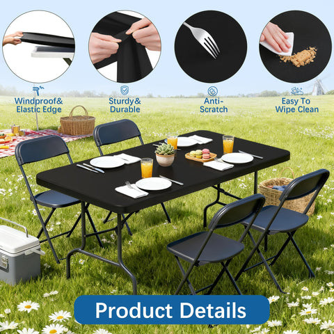 Lemict tablecloth shown in quick setup over a table.