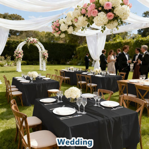 Lemict 60 x 84 table cover protects surfaces during weddings.