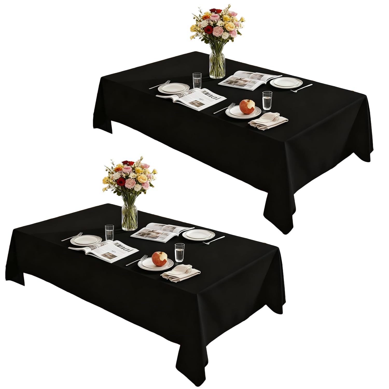 Lemict rectangle black tablecloth 60 x 84 inches laid flat for elegant dining.