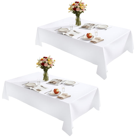 Lemict rectangle tablecloth in white protects 60 x 84 inch tables for dining.