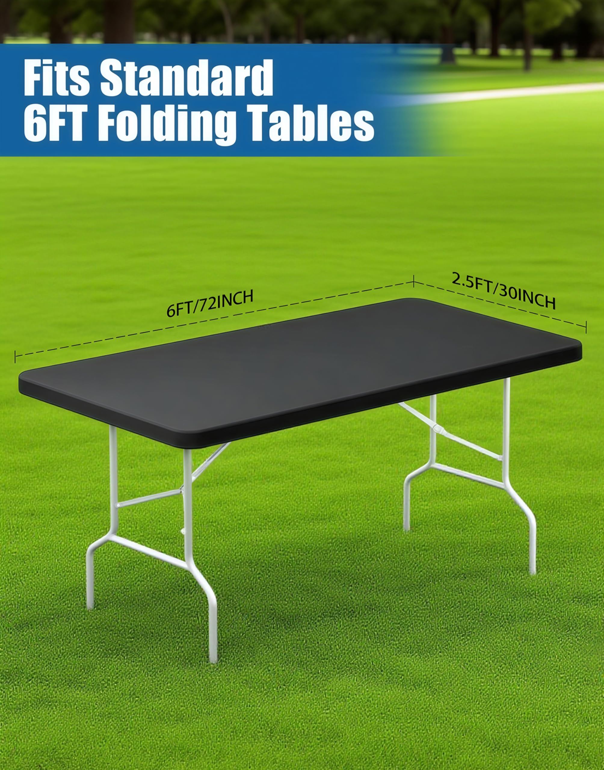 Lemict tablecloth with elastic edge securing a folding table.