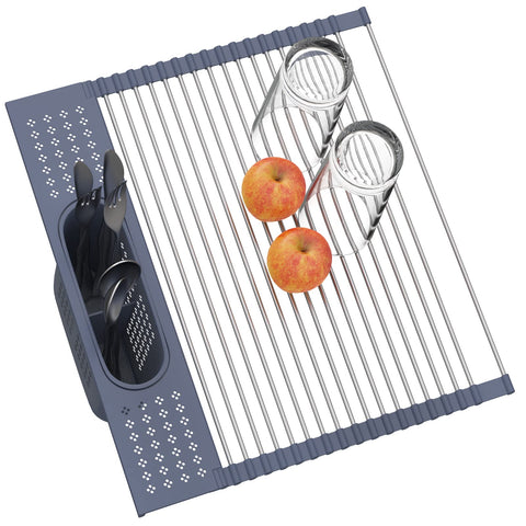 LEMIKKLE roll-up dish drying rack over the sink saves counter space.