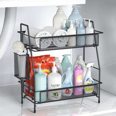 LEMIKKLE under-sink organizer supports clutter-free storage with guardrails.