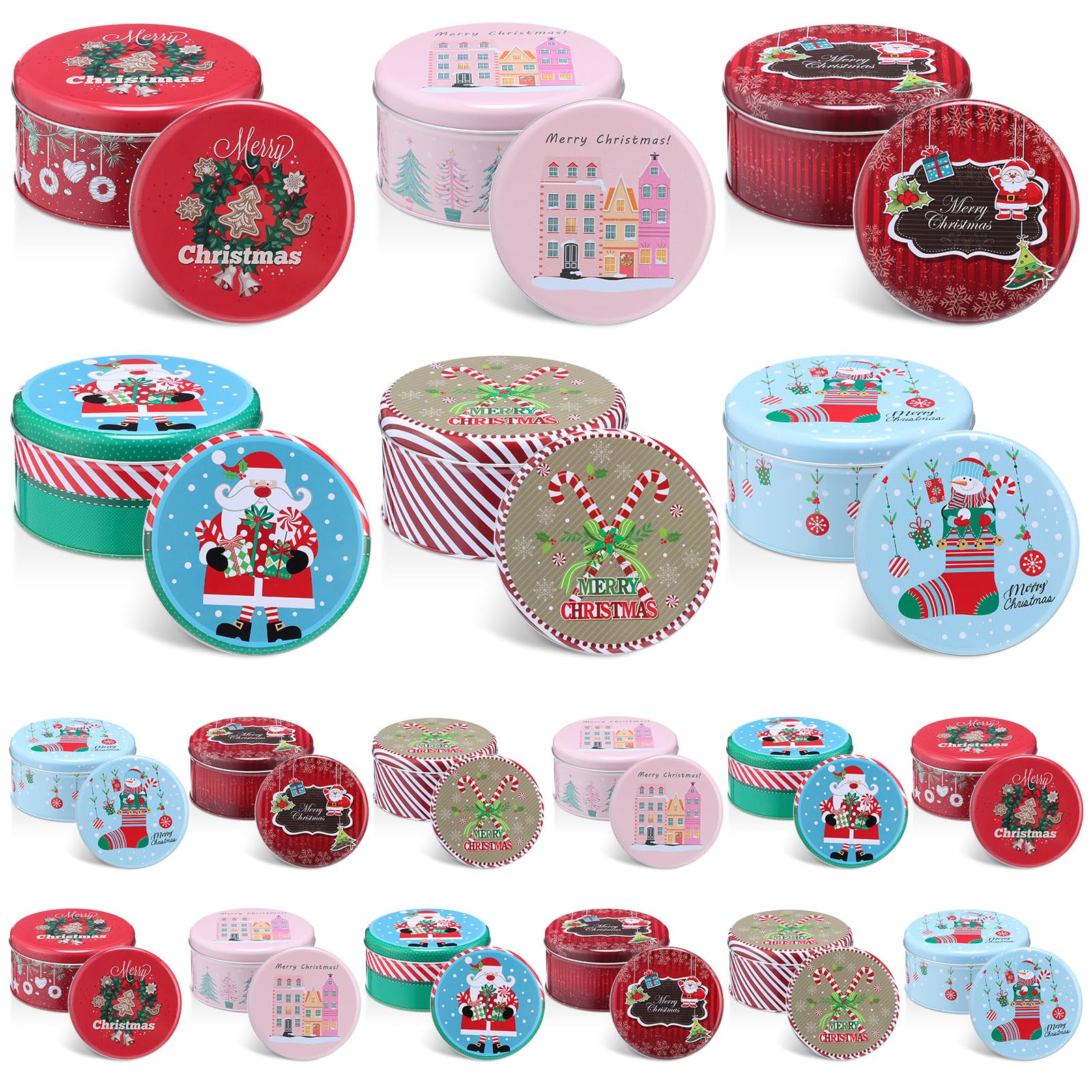 LemonRoad 18-pack Santa candy-cane tin design, ideal for gifting cookies.
