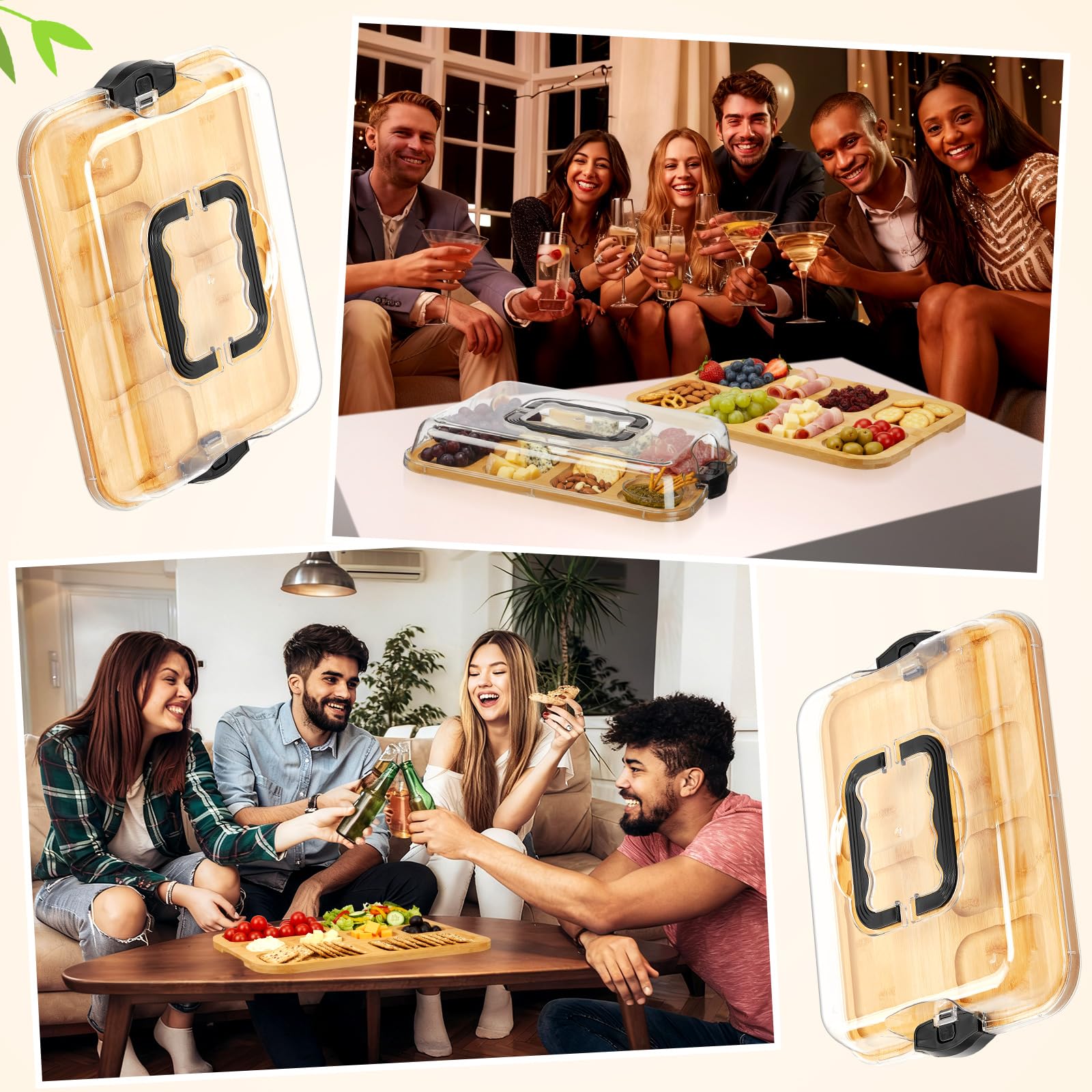 LemonRoad charcuterie board with cover protects contents during transport.