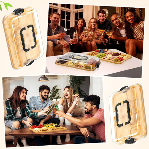 LemonRoad charcuterie board with cover protects contents during transport.