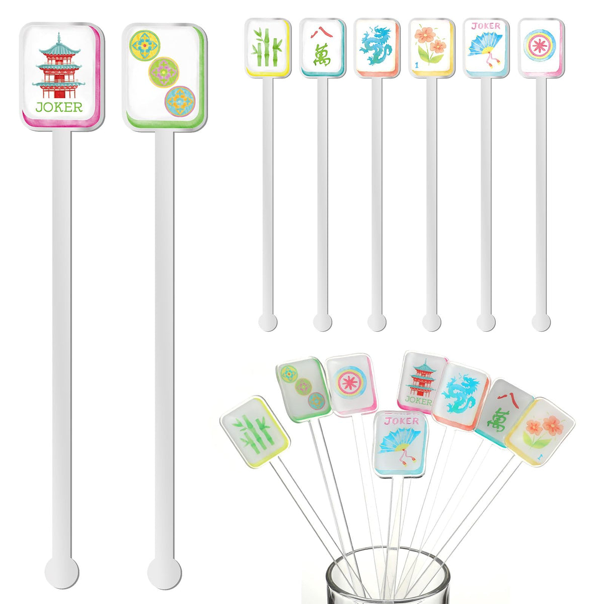 LemonRoad mahjong stirrers with the top pattern elevate drinks and party ambiance.