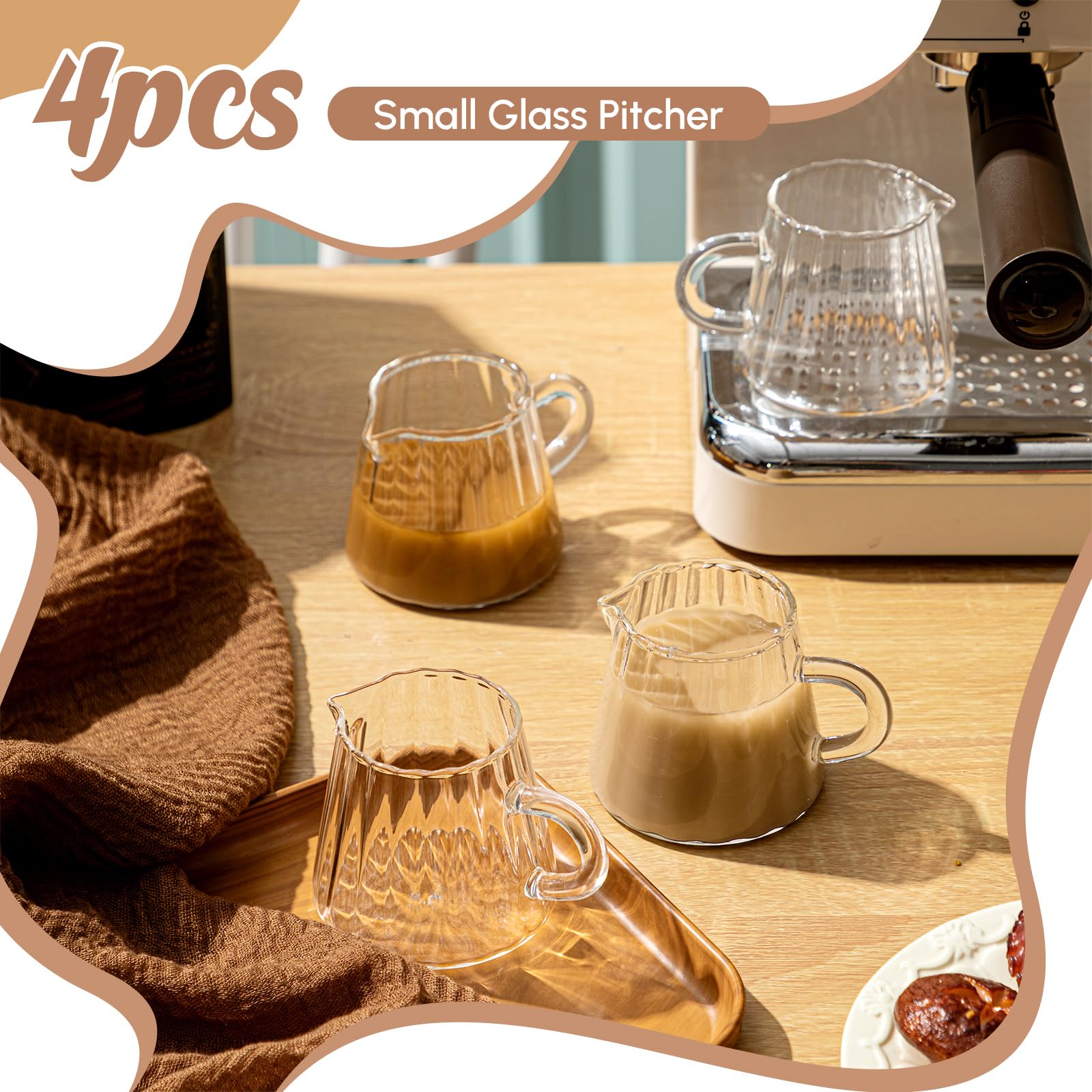LemonRoad milk frothing jug 6oz in clear glass for coffee and tea