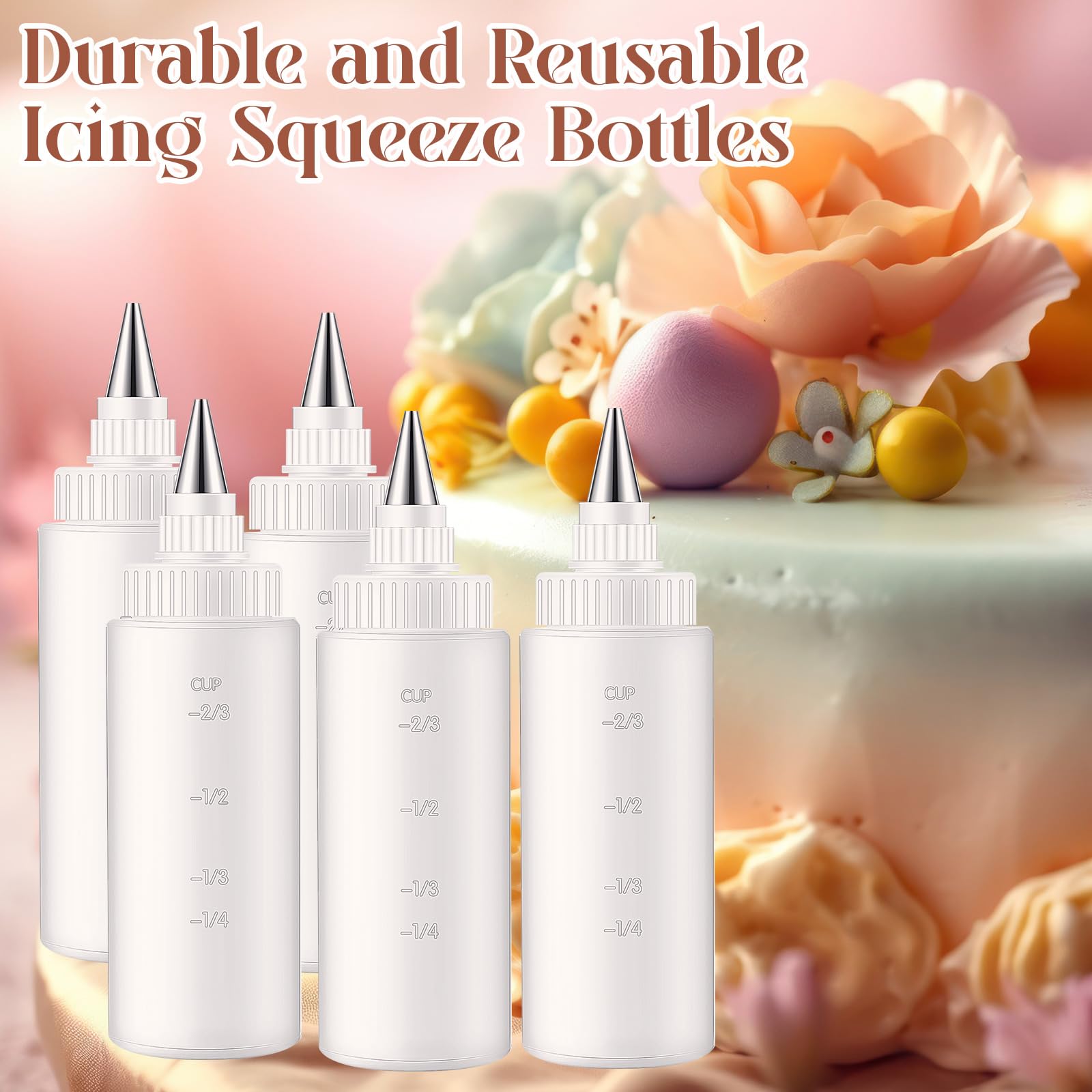 LemonRoad white plastic icing bottles for easy reuse and organization