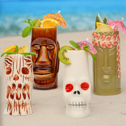 LEMONSODA cocktails served in tiki glasses for luau-inspired entertaining