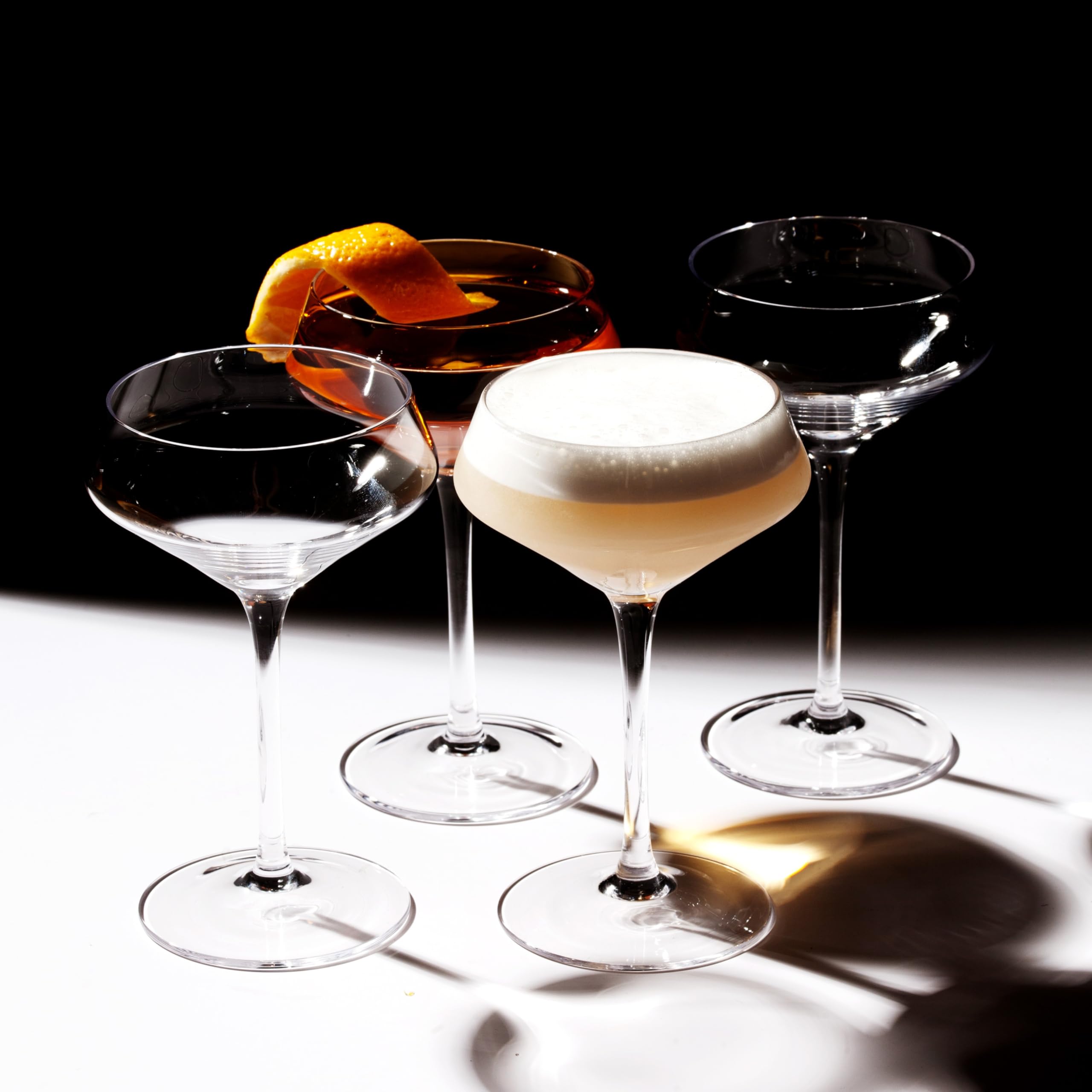 LEMONSODA Nick and Nora martini glass close-up showing crystal clarity for refined entertaining