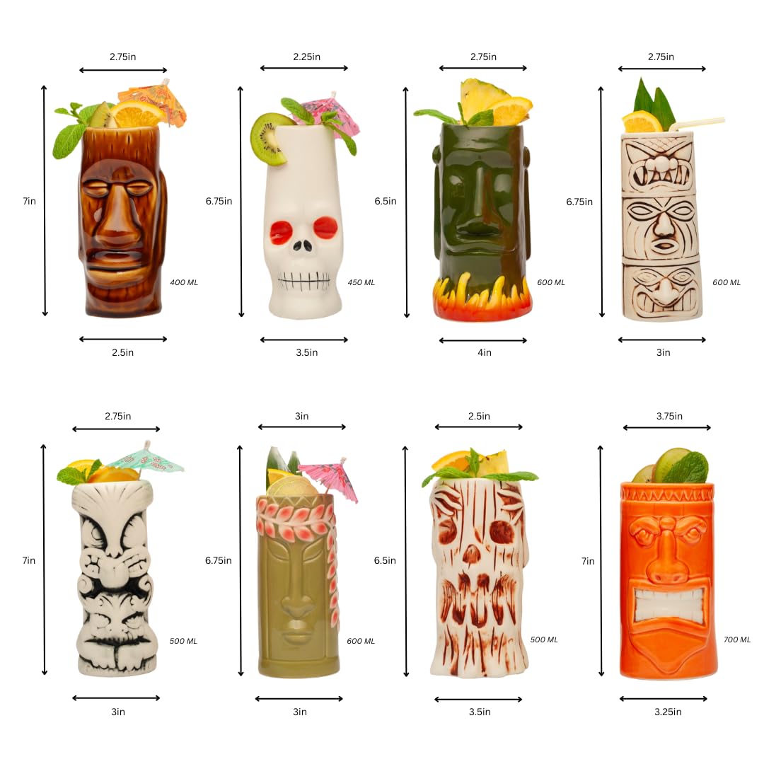 LEMONSODA tiki glasses arranged for tropical party setup and decor
