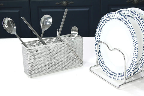 LENITH perforated drain-hole basket speeds drying of utensils.