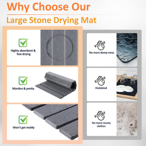 LENONE diatomaceous earth drying mat absorbs water quickly on counters.