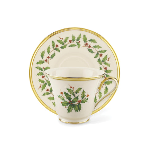 Detail of Lenox 24-karat gold trim on porcelain tea saucer.