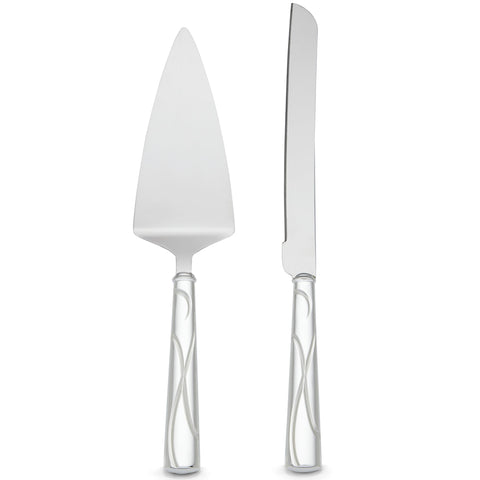 Lenox Adorn cake knife with ribbon motif for elegant wedding cake service.