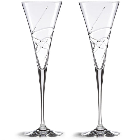 Lenox Adorn crystal toasting flute close-up shows the swirling tendril pattern, ideal for weddings