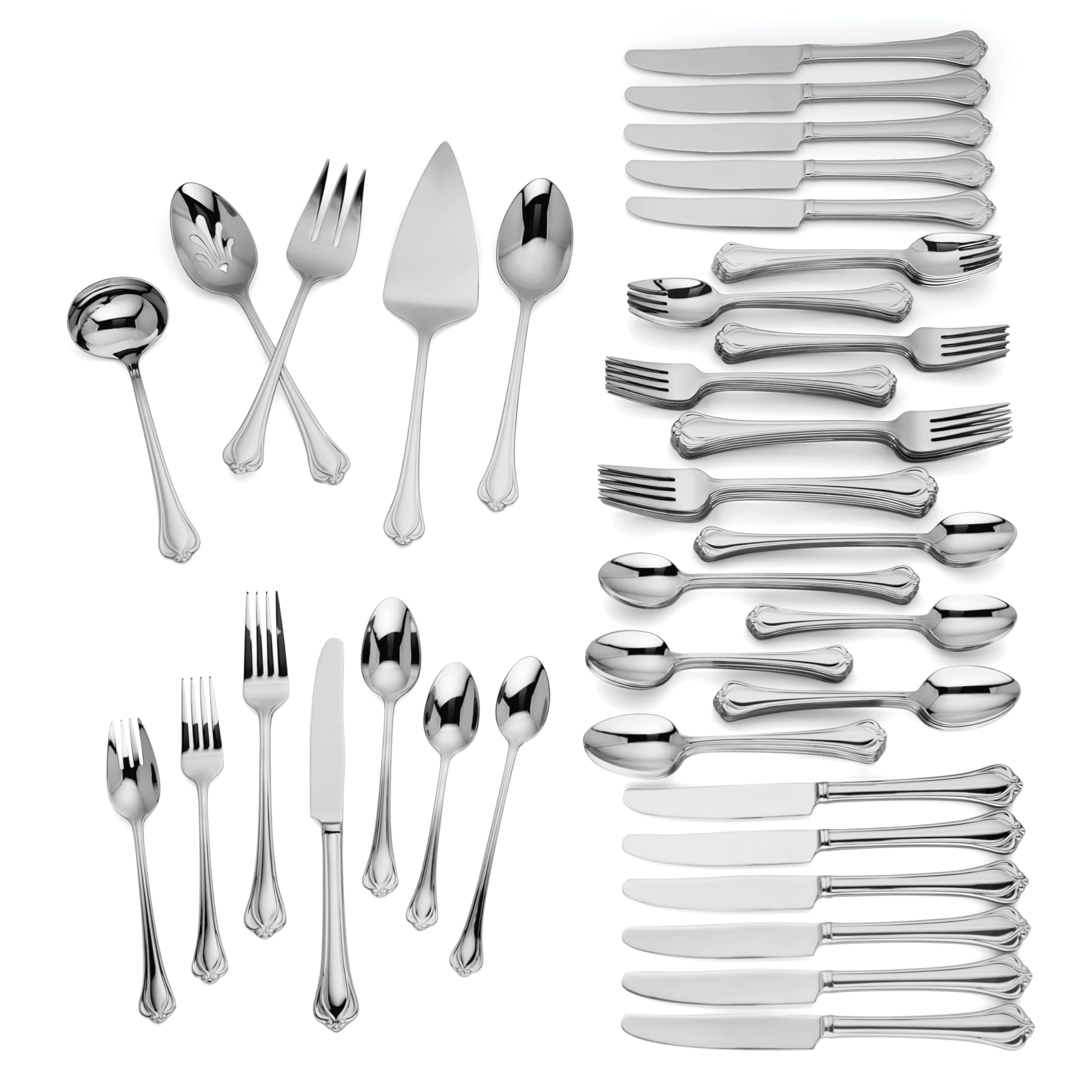 Lenox Alcott 89-piece flatware set for twelve enhances family dinners with timeless elegance.