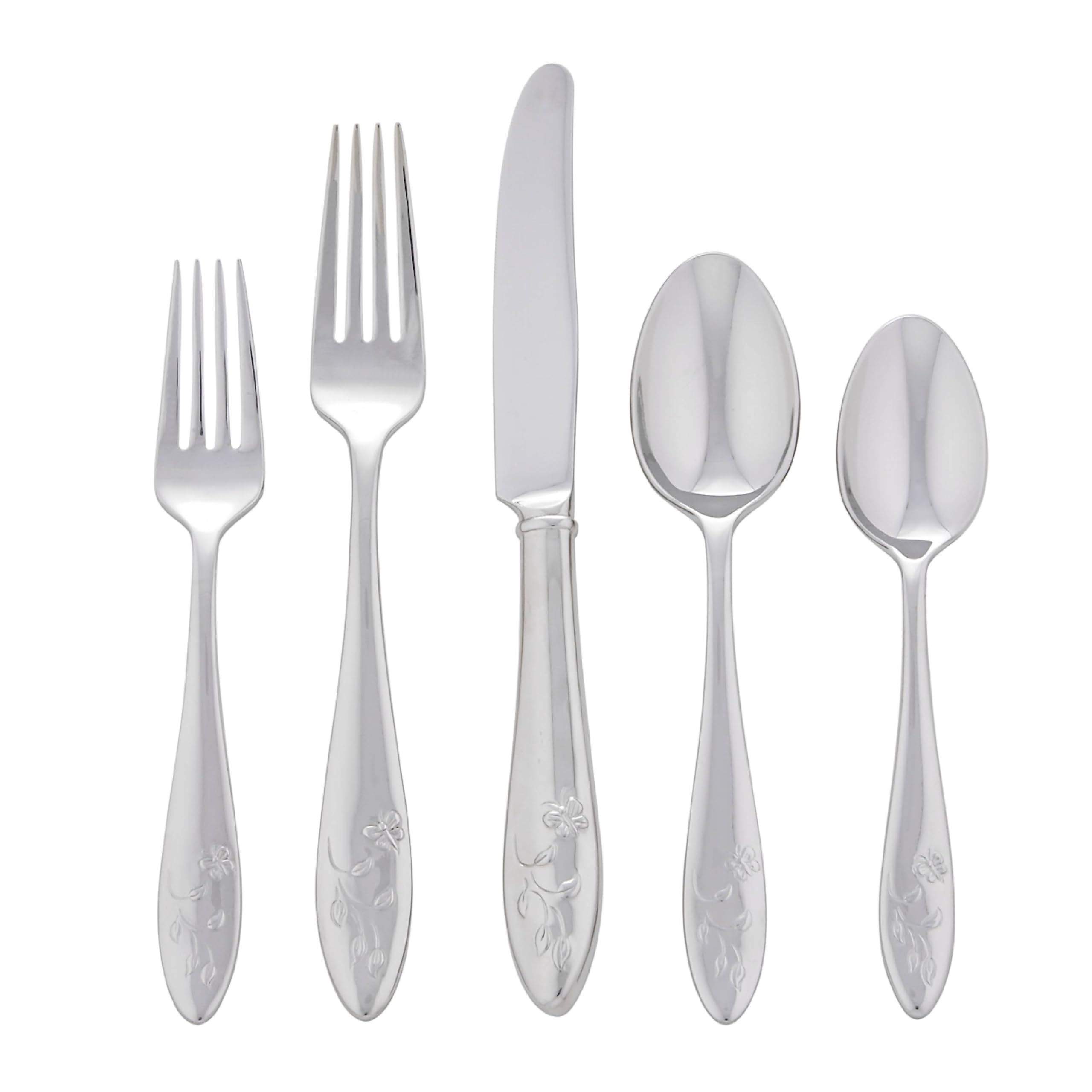 Lenox Butterfly Meadow 65-piece flatware set for family dining.