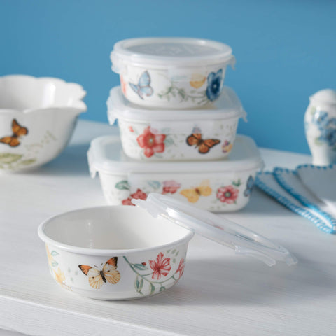Lenox Butterfly Meadow rectangular food storage container, perfect for leftovers and meal prep.