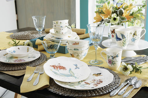 Lenox Butterfly Meadow porcelain features scalloped edges and durable glaze.