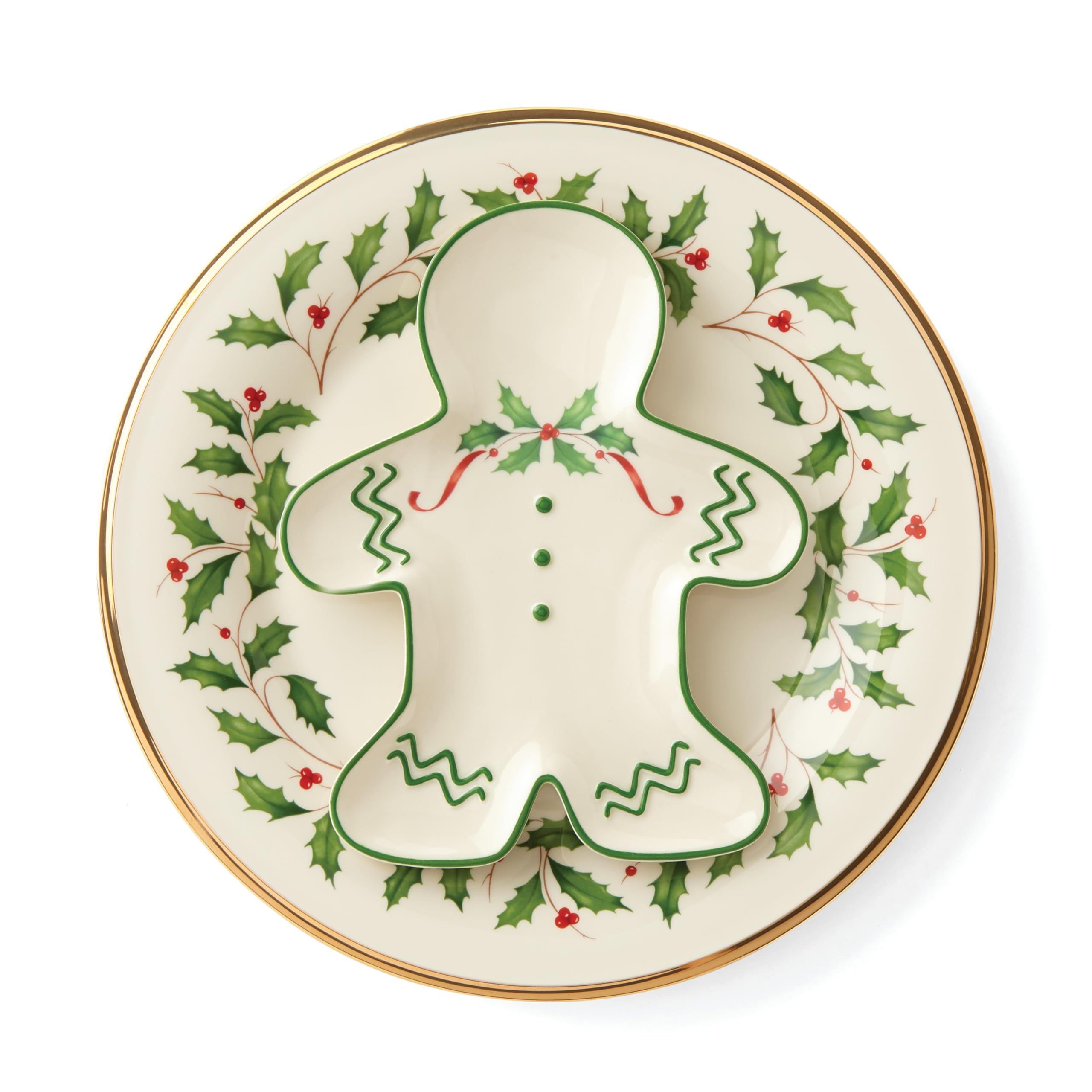 Lenox Christmas table setting with gingerbread accent plate adds seasonal charm.