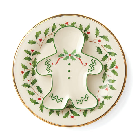 Lenox Christmas table setting with gingerbread accent plate adds seasonal charm.