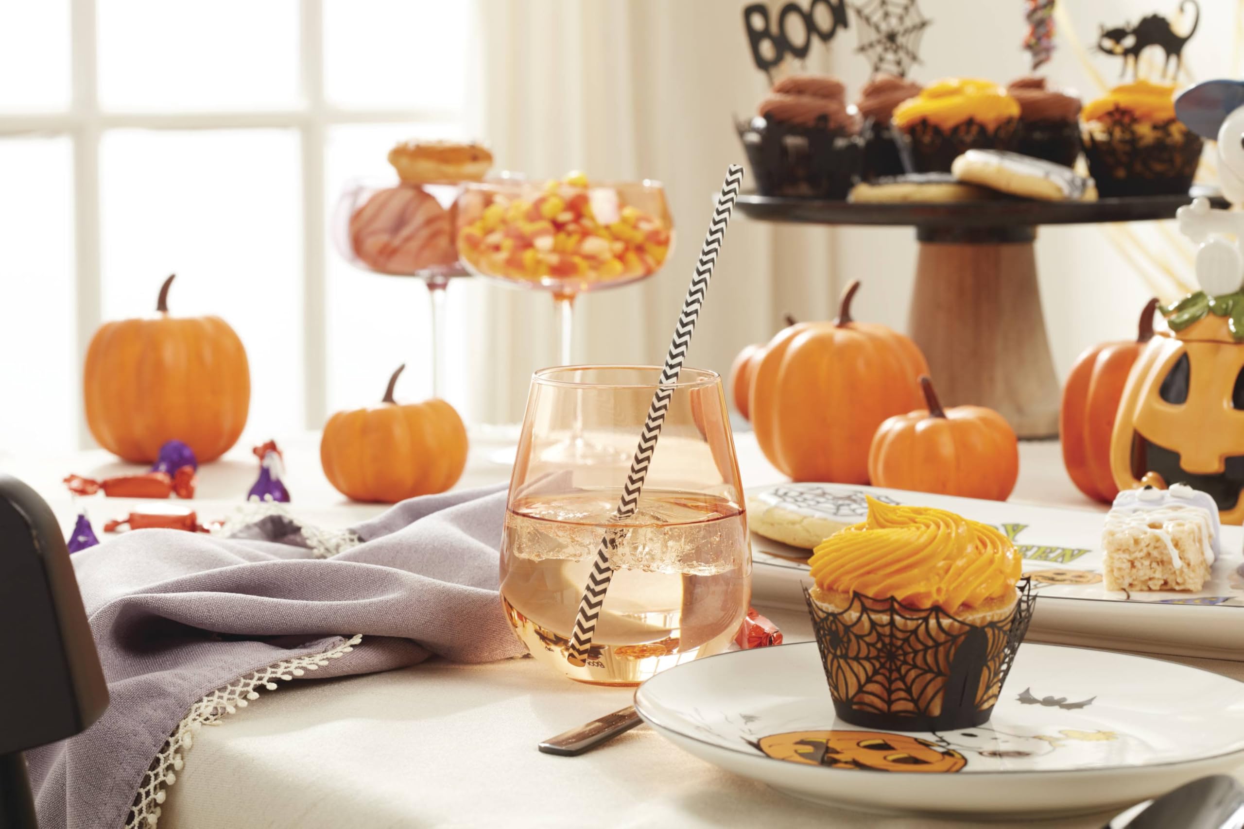 Fall pumpkin decor with Lenox candy dish, ideal for autumn tablescapes.