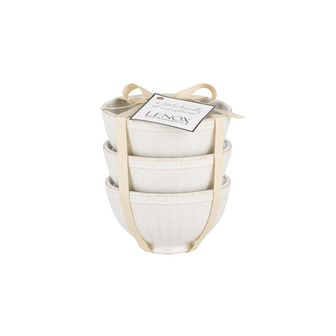 Lenox French Perle Groove mini bowls with outer grooves add rustic charm.