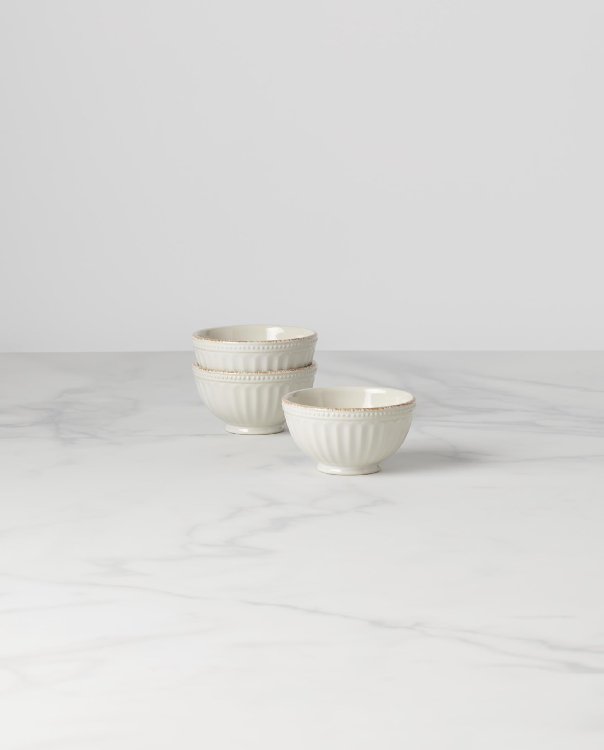 Lenox French Perle Groove mini bowls shown from the side with grooves.